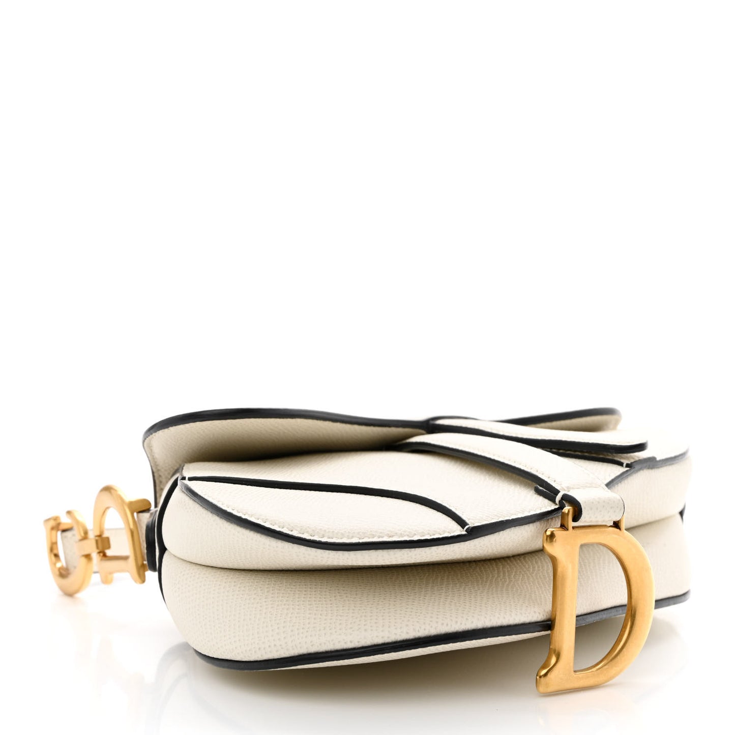 Grained Calfskin Mini Saddle Bag White
