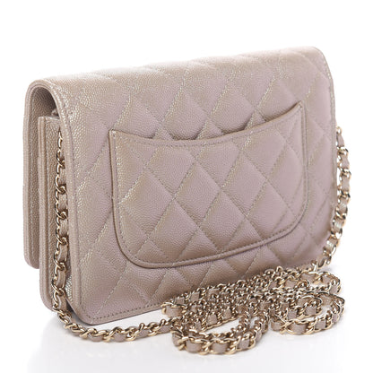 Chanel Iridescent Caviar Quilted Wallet On Chain WOC Beige 3 of 13