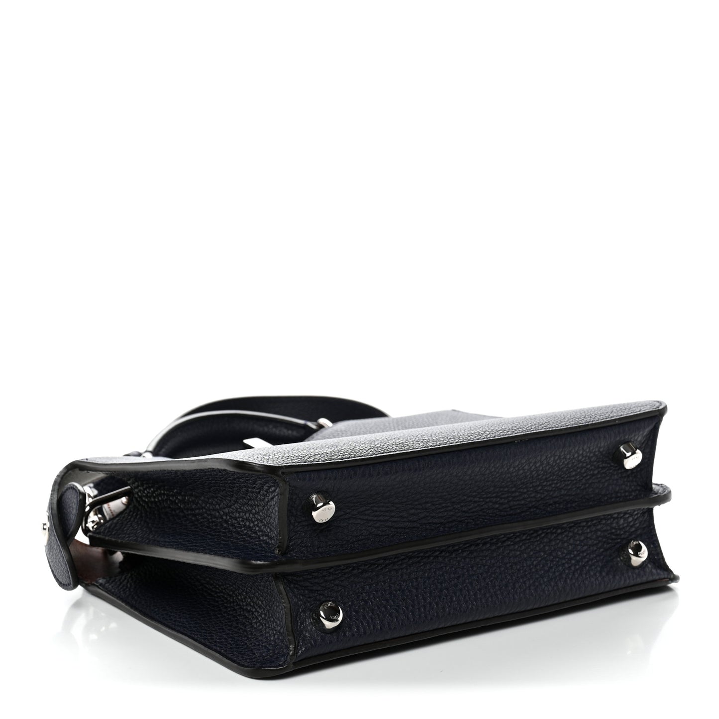 Cuoio Romano Vitello Cover Glazed Fabric Bi-Color FF 1974 Mini Peekaboo I SEE U Satchel Blue Dark Brown Tobacco Moro