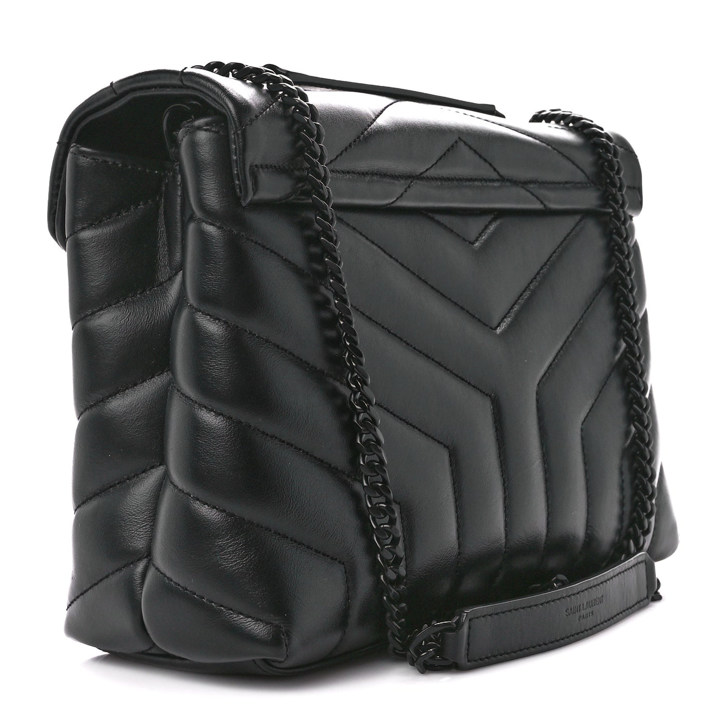 Calfskin Y Quilted Monogram Monochrome Small Loulou Chain Satchel Black