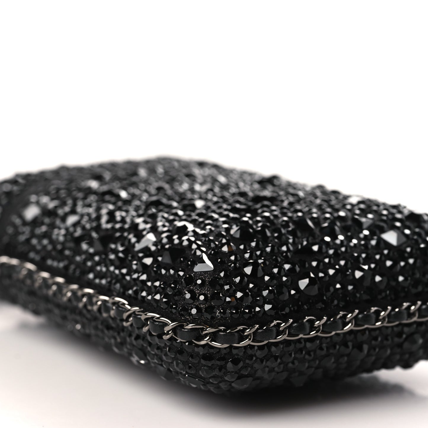 Satin Crystal Chain Around Phone Holder Black