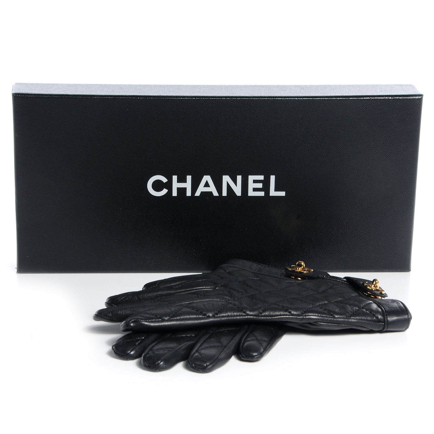 Chanel Lambskin Quilted Turnlock Gloves 6.5 Black 7 of 7