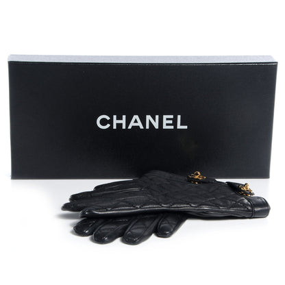 Chanel Lambskin Quilted Turnlock Gloves 6.5 Black 7 of 7