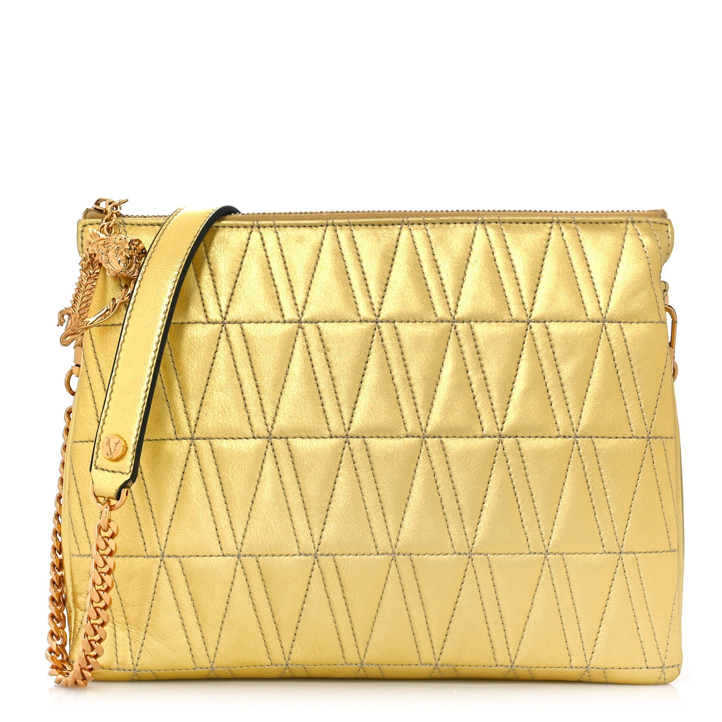 Metallic Lambskin Quilted Virtus Crossbody Bag Gold