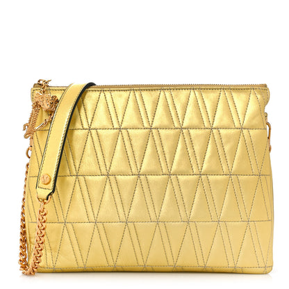 Versace Metallic Lambskin Quilted Virtus Crossbody Bag Gold 1 of 9