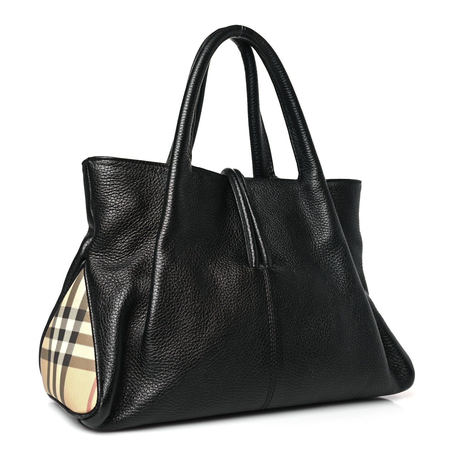 Burberry Grainy Calfskin House Check Horn Toggle Tote Black 3 of 9