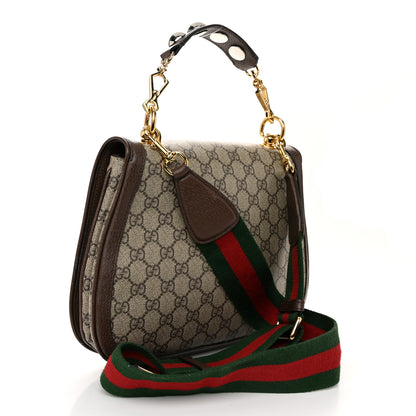 Gucci GG Supreme Monogram Textured Dollar Calfskin Web Medium Blondie Top Handle Shoulder Flap Bag Beige Ebony New Acero 3 of 11