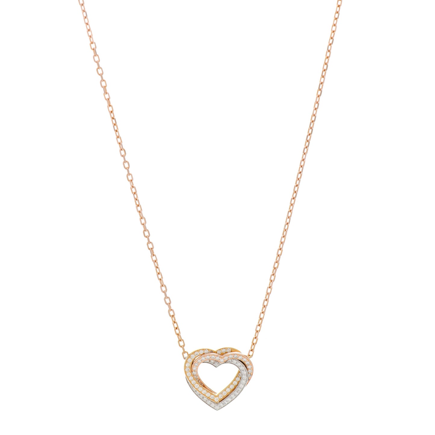 18K Pink Yellow White Gold Diamond Trinity Heart Paved Pendant Necklace