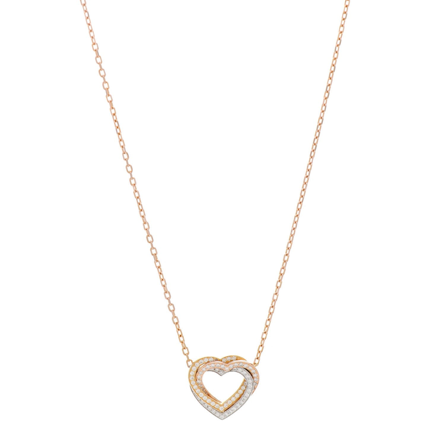 Cartier 18K Pink Yellow White Gold Diamond Trinity Heart Paved Pendant Necklace 1 of 4