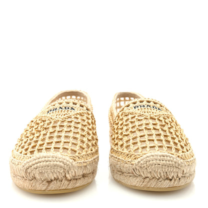 Prada Raffia Triangle Logo Crochet 20mm Espadrilles 39 Naturale 3 of 7
