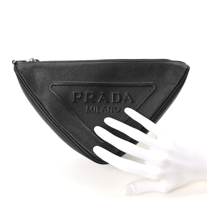 Prada Saffiano Cuir Triangle Logo Embossed Triangle Wristlet Black 2 of 10