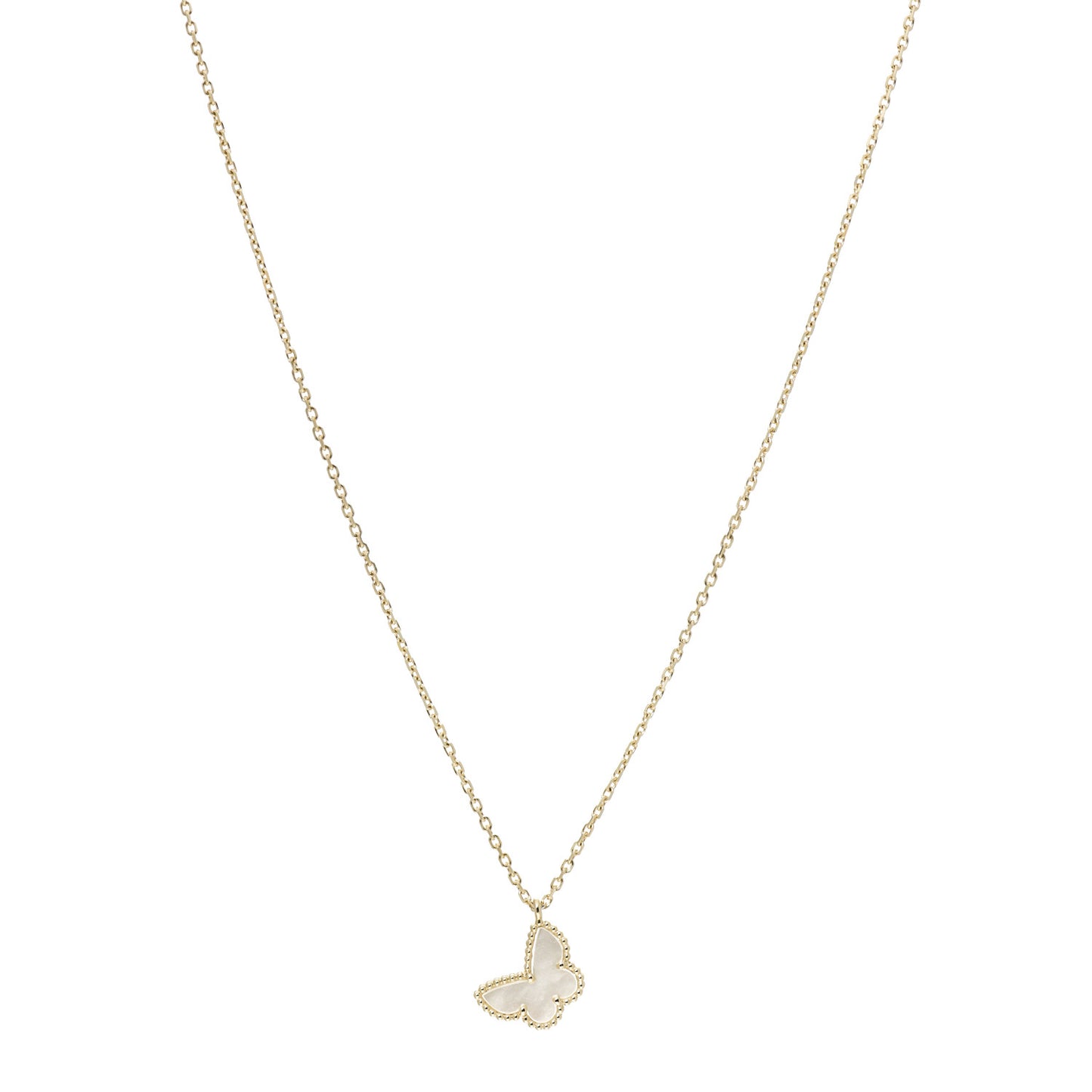 18K Yellow Gold Mother of Pearl Sweet Alhambra Butterfly Pendant Necklace