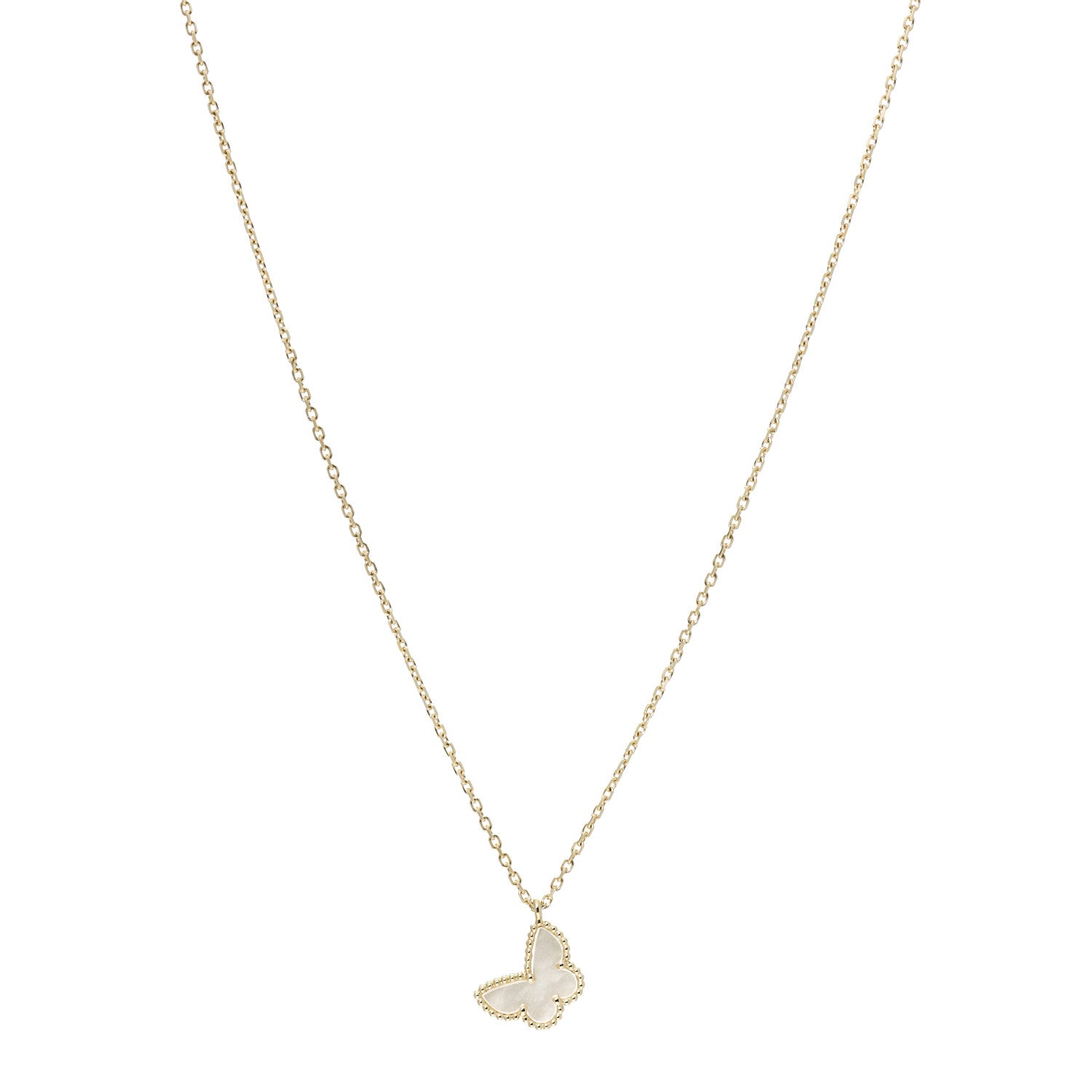 Van Cleef & Arpels 18K Yellow Gold Mother of Pearl Sweet Alhambra Butterfly Pendant Necklace 1 of 7