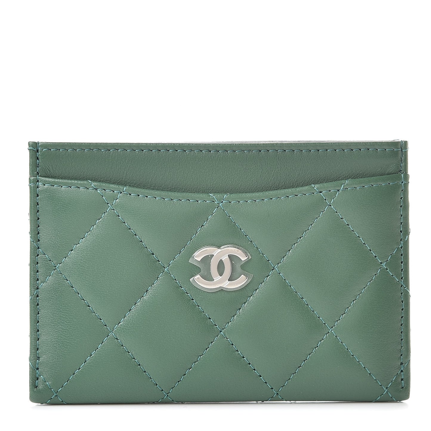 Lambskin Quilted Card Holder Green