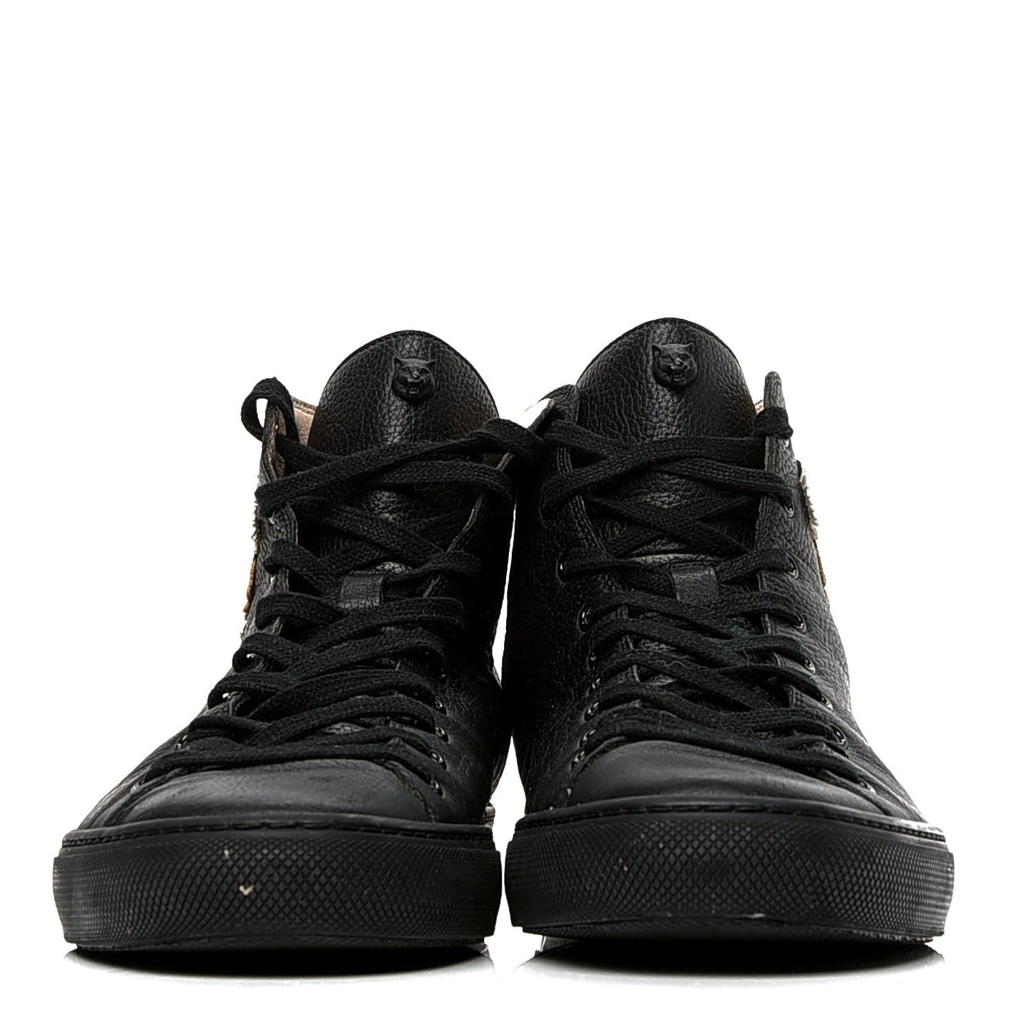 Calfskin Tiger Embroidered Mens High Top Sneakers 10.5 Black
