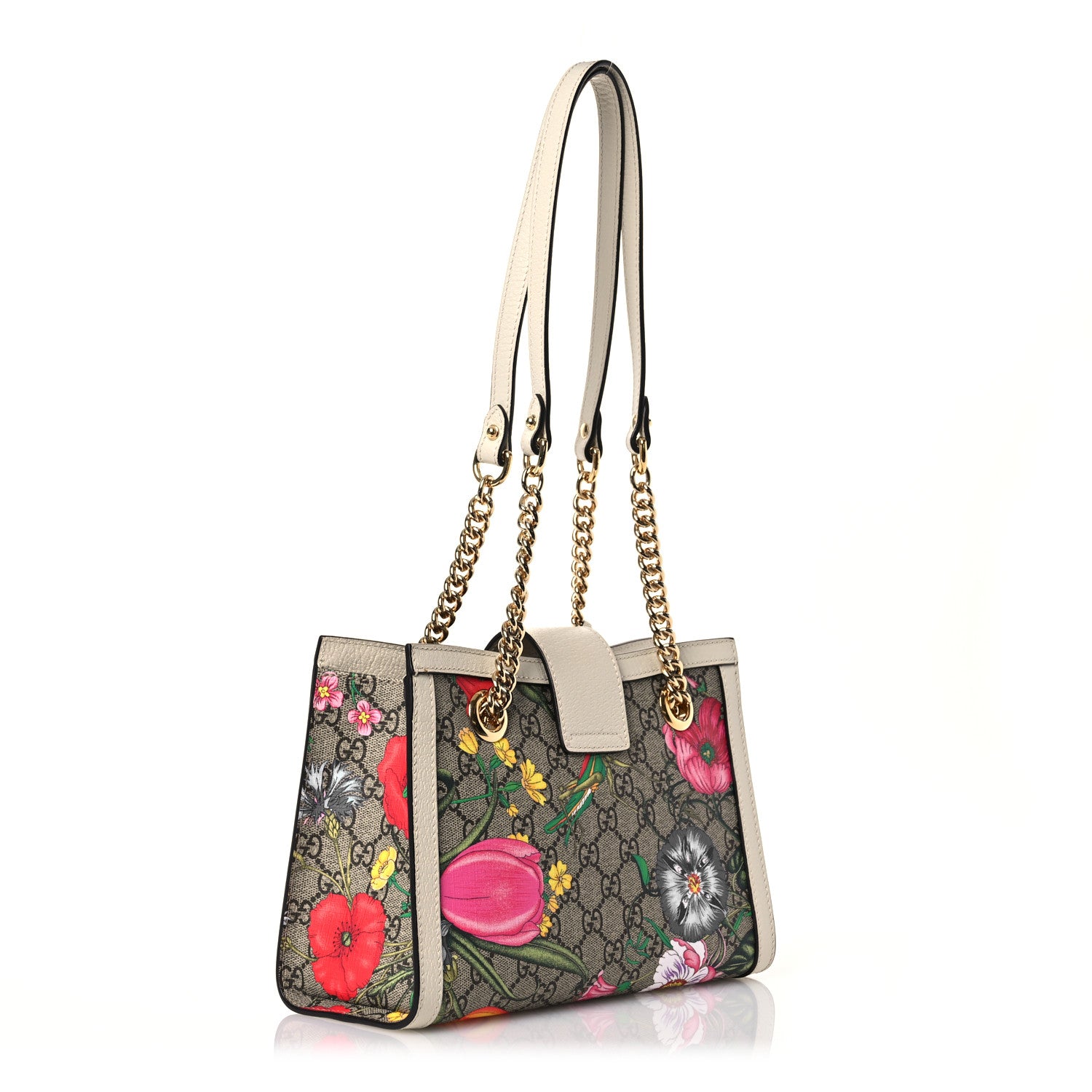 Gucci GG Supreme Monogram Flora Textured Calfskin Small Padlock Tote Beige Ebony Multicolor Mystic White 3 of 17