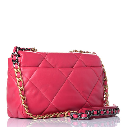 Chanel Shiny Goatskin Quilted Medium Chanel 19 Flap Dark Pink 3 of 9