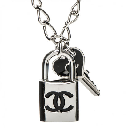 Chanel Enamel CC Padlock Heart Key Necklace Black Silver 3 of 4
