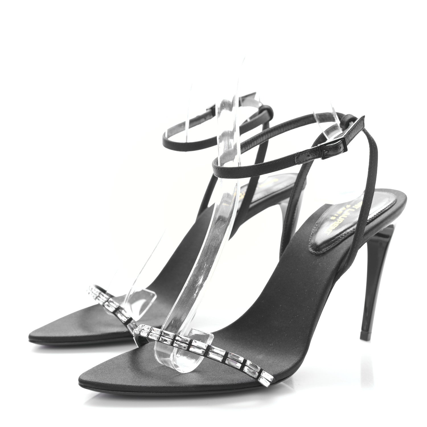 Saint Laurent Silk Embellished Sandals 36.5 Black 3 of 7