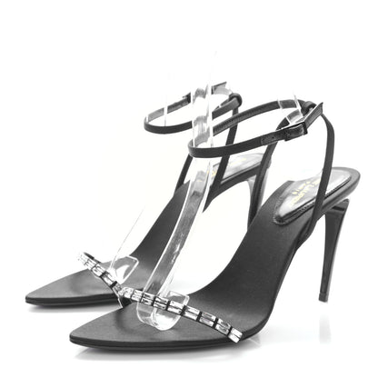 Saint Laurent Silk Embellished Sandals 36.5 Black 3 of 7