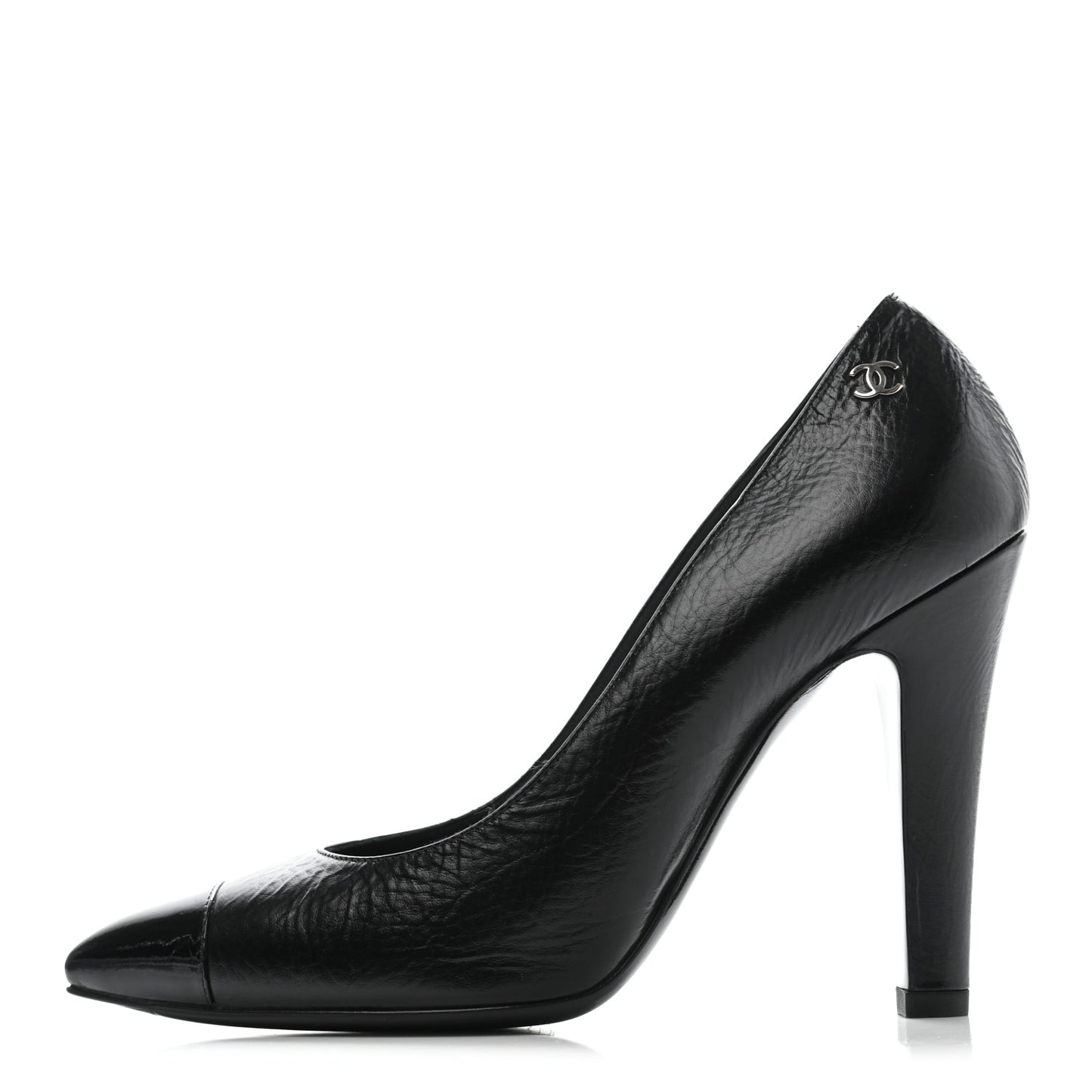 Crumpled Calfskin Cap Toe Pumps 37 Black
