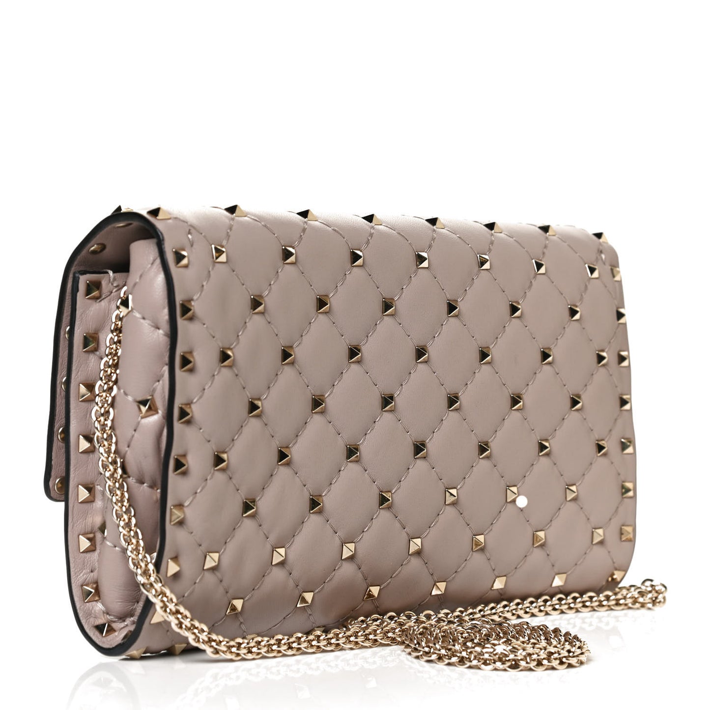 Lambskin Rockstud Spike Wallet on Chain Poudre
