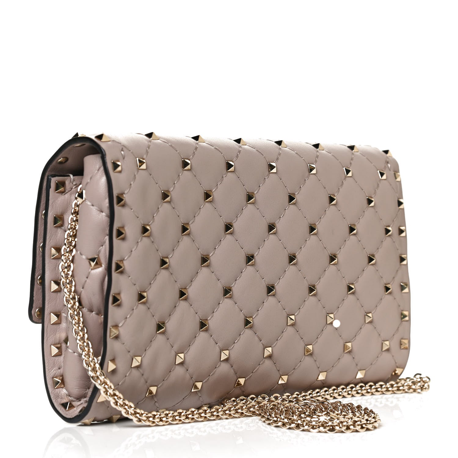 Valentino Garavani Lambskin Rockstud Spike Wallet on Chain Poudre 2 of 9