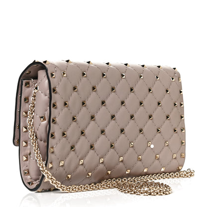 Valentino Garavani Lambskin Rockstud Spike Wallet on Chain Poudre 2 of 9