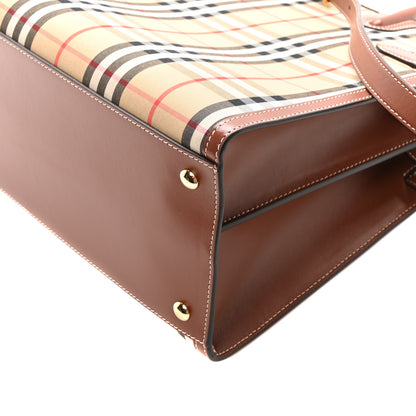Burberry Calfskin Vintage Check Two Handle Title Bag Archive Beige 9 of 9