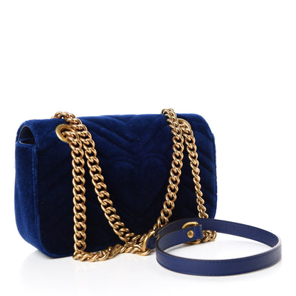 Gucci Velvet Matelasse Mini GG Marmont Shoulder Bag Cobalt Blue 3 of 9