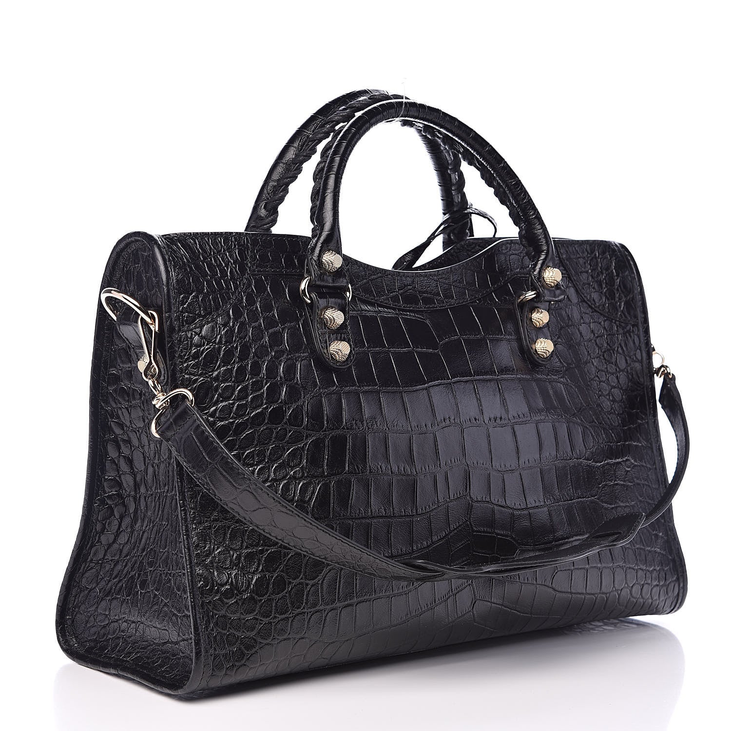 Balenciaga Calfskin Crocodile Embossed Giant 12 Gold Hardware City Black 3 of 9