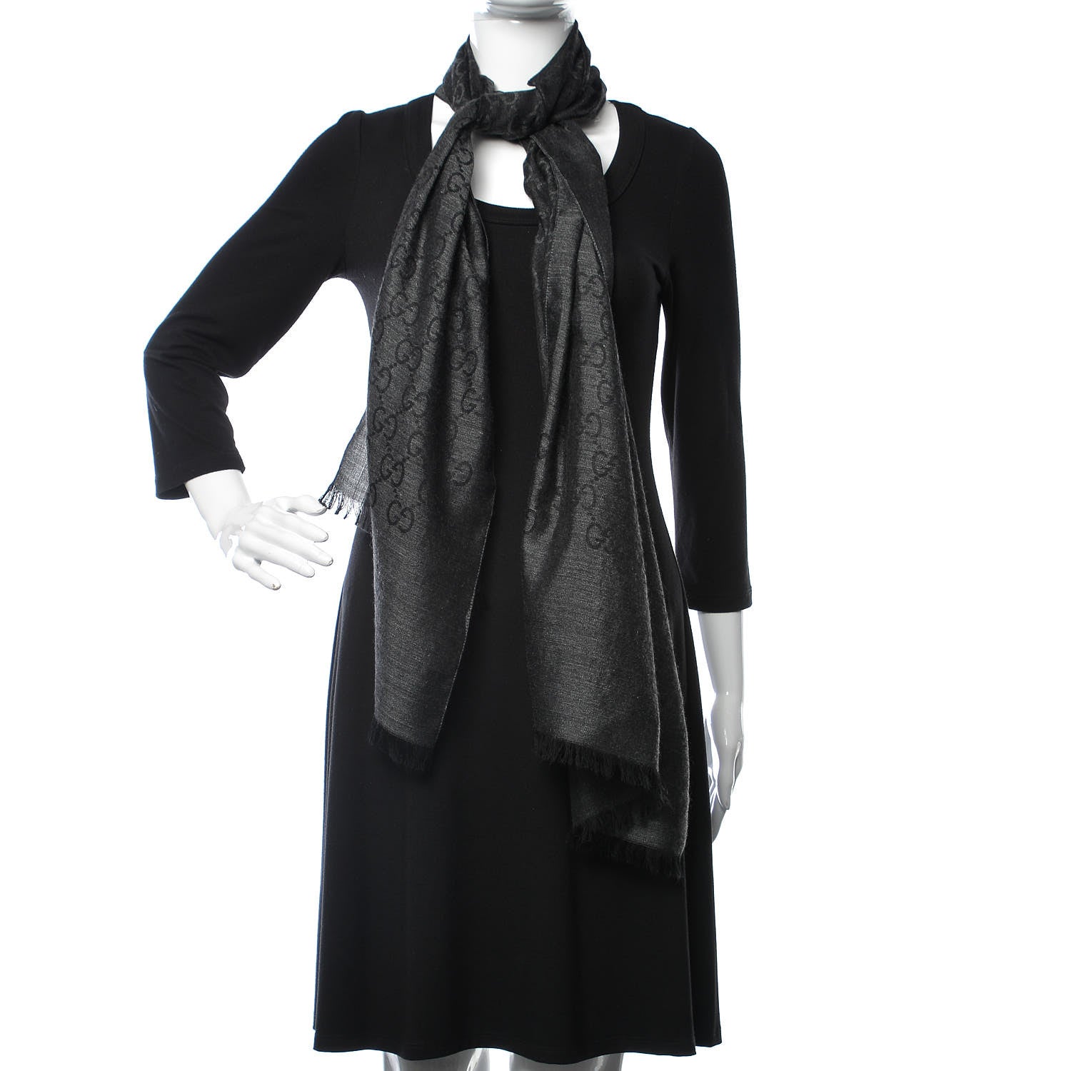 Gucci Wool Silk GG Monogram GGNat Scarf Anthracite 2 of 4