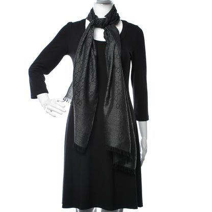 Gucci Wool Silk GG Monogram GGNat Scarf Anthracite 2 of 4