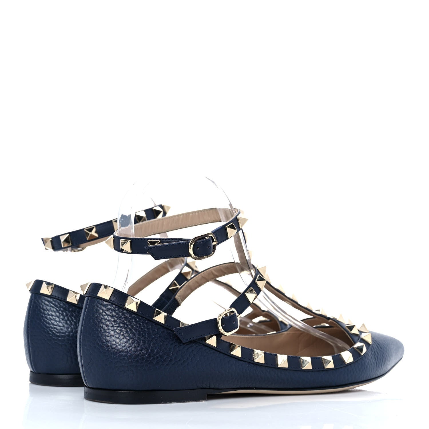 Valentino Garavani Pebbled Calfskin Rockstud Cage Ballerina Flats 39 Dark Blue 4 of 8