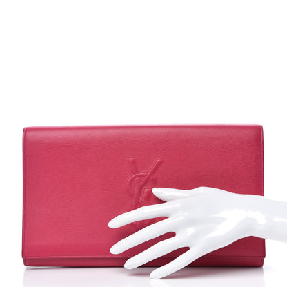 Saint Laurent Calfskin Monogram Large Belle De Jour Clutch Lipstick Fuchsia 2 of 11