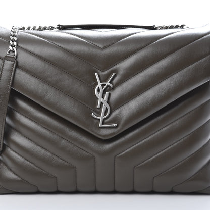 Saint Laurent Calfskin Y Quilted Monogram Medium Loulou Chain Satchel Kaki Fonce 8 of 11