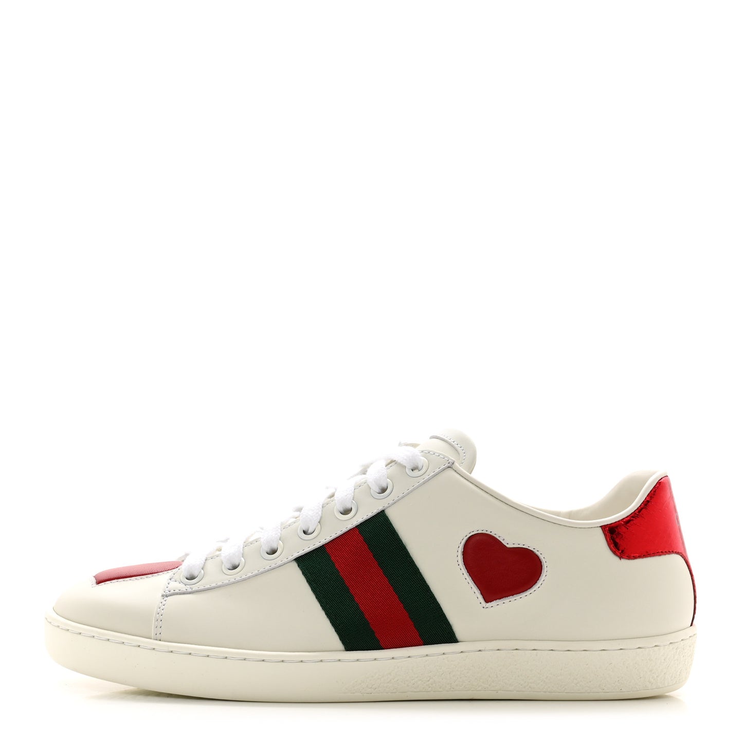Calfskin Web Heart Embroidered Womens Ace Sneakers 37 White
