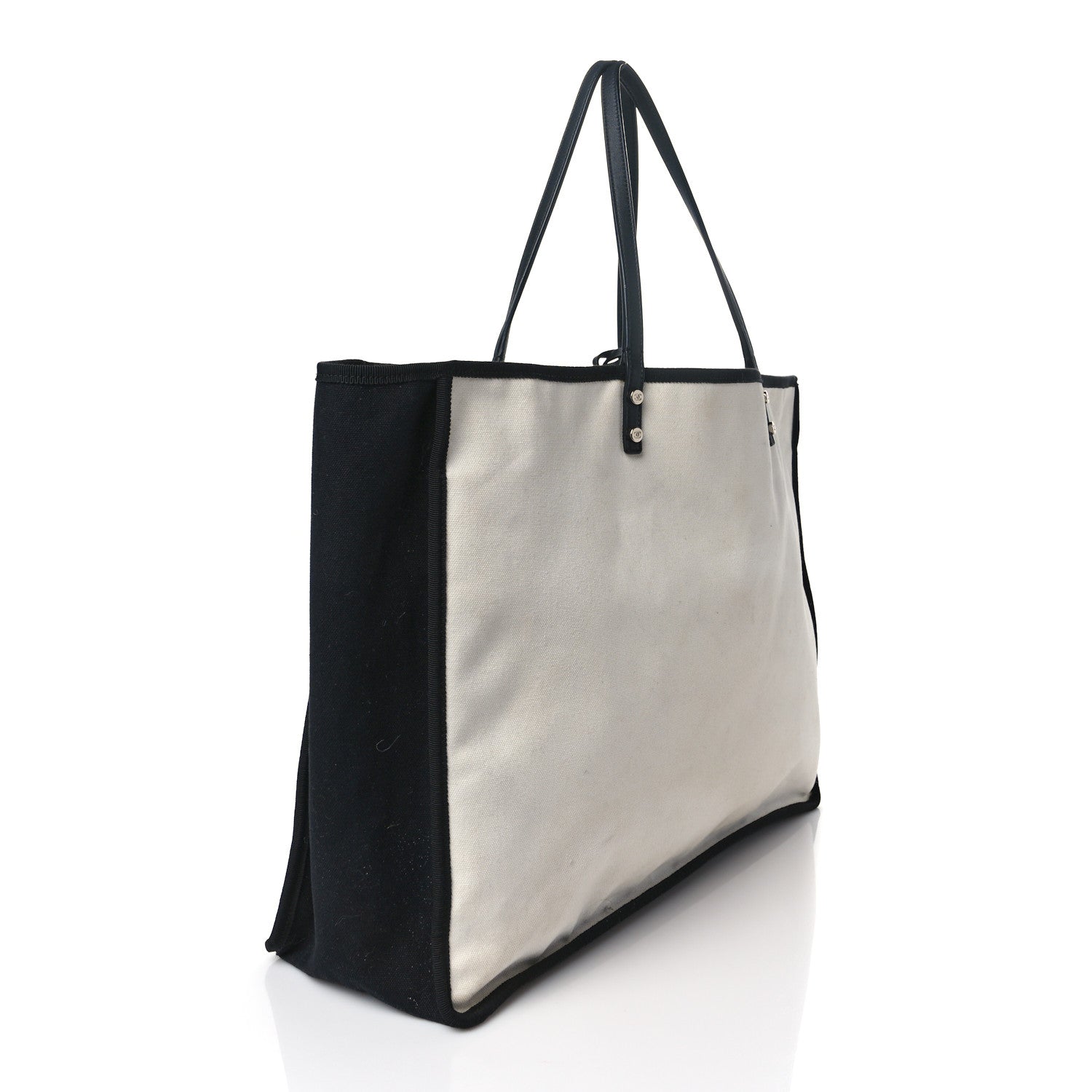 Chanel Canvas Calfskin Large Let's Demonstrate Tote White Black 3 of 12