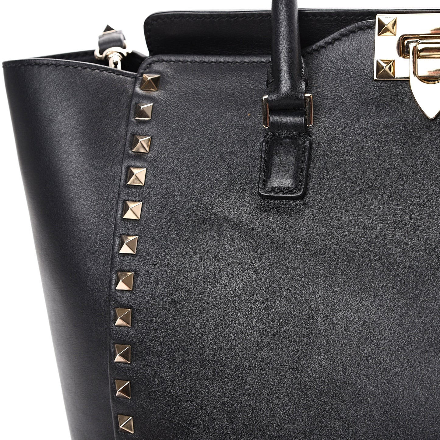 Vitello Rockstud Double Handle Tote Black