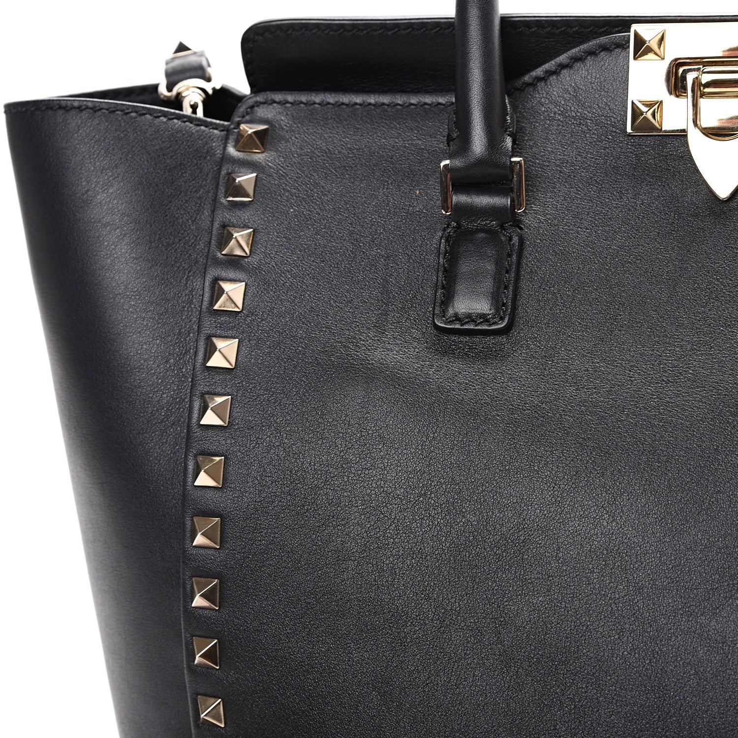Valentino Garavani Vitello Rockstud Double Handle Tote Black 10 of 11