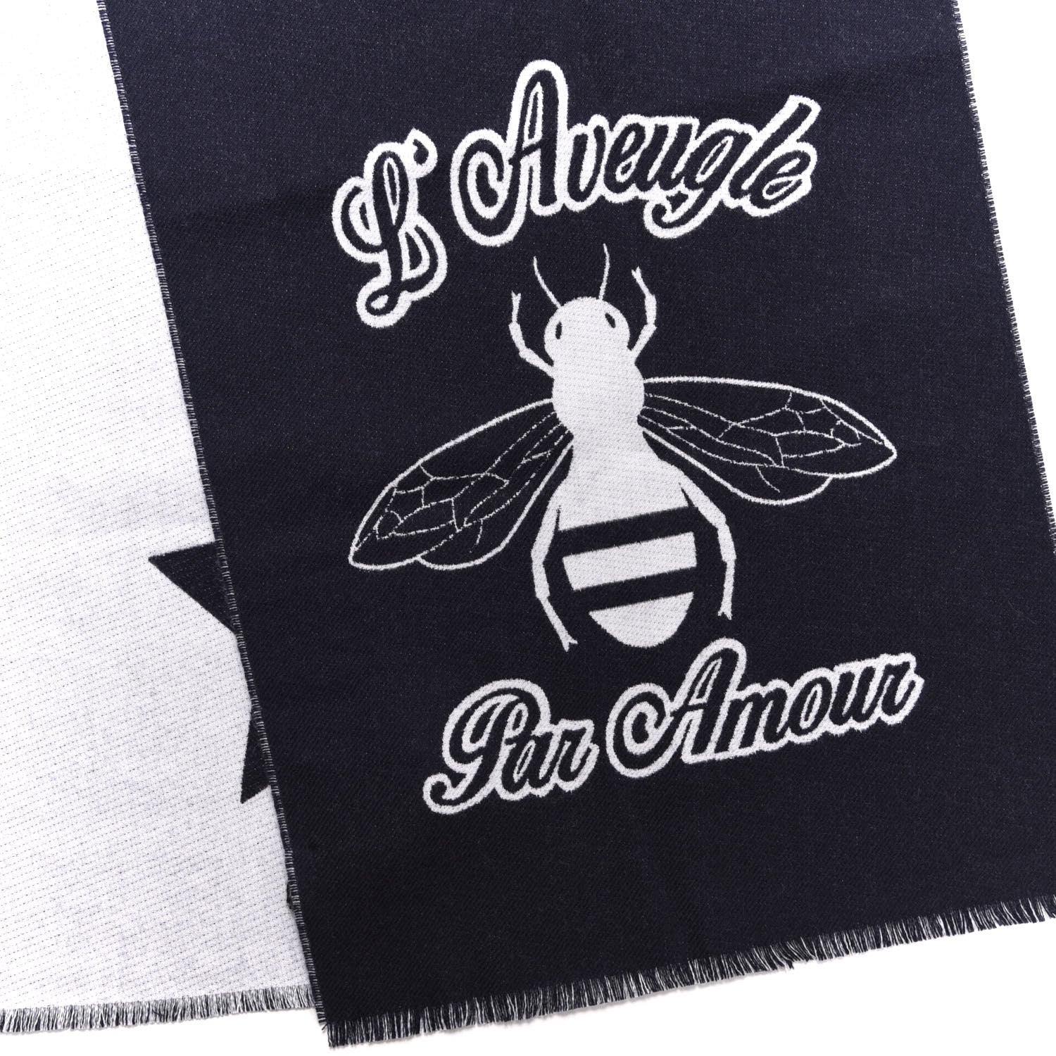 Gucci Wool L'Aveugle Par Amour Scarf Navy White 3 of 4