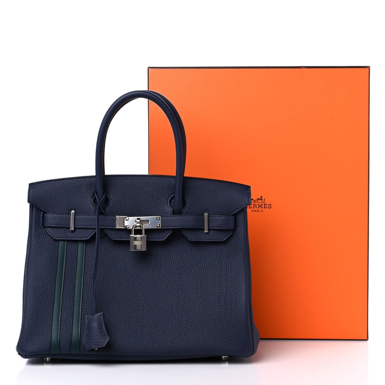 Hermes Togo Swift Officier Birkin 30 Bleu Nuit Vert Cypress 10 of 10