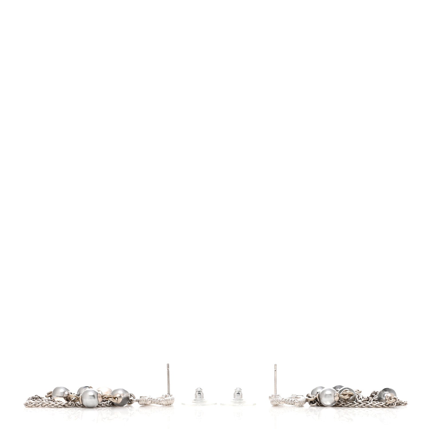 Chanel Metal Chain Pearl CC Drop Earrings Silver 3 of 4