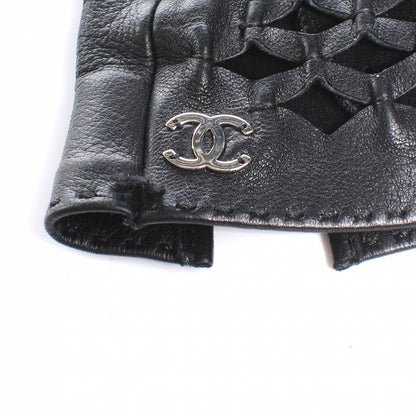 Chanel Lambskin Fingerless Woven CC Gloves Black 7.5 3 of 5