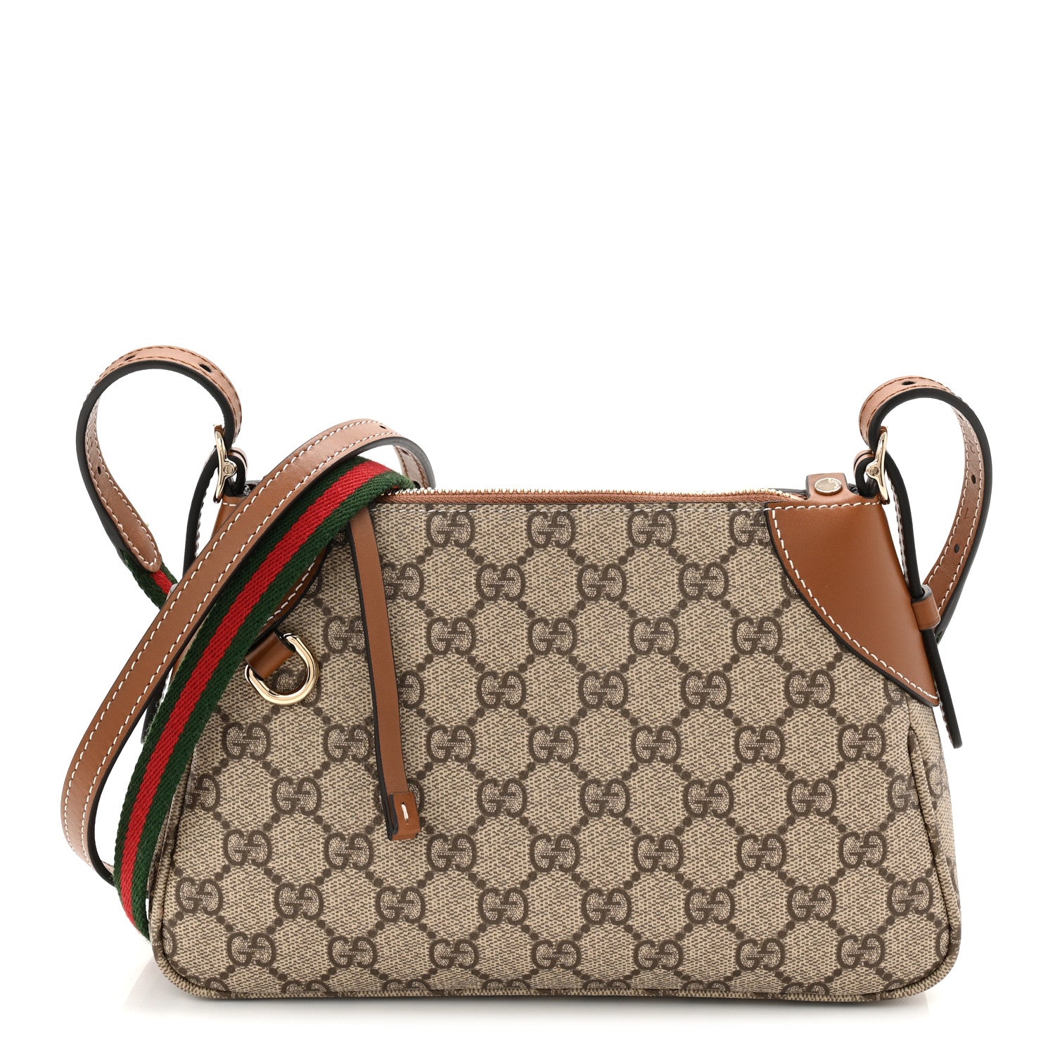 Gucci GG Supreme Monogram Textured Calfskin Small Emblem Shoulder Bag Beige Dark Brown 1 of 11