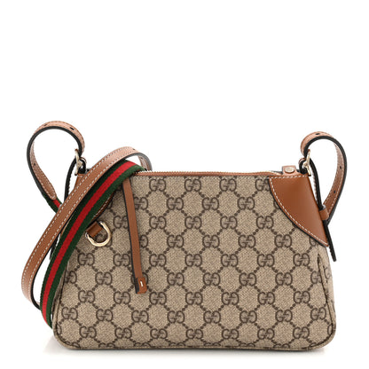 Gucci GG Supreme Monogram Textured Calfskin Small Emblem Shoulder Bag Beige Dark Brown 1 of 11