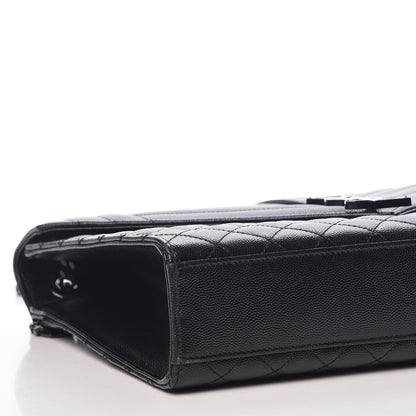 Saint Laurent Grain De Poudre Textured Mixed Matelasse Large Triquilt Monogram Monochrome Satchel Black 10 of 11