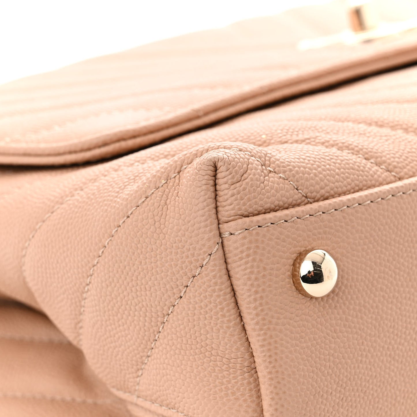 Caviar Chevron Quilted Small Coco Handle Flap Beige