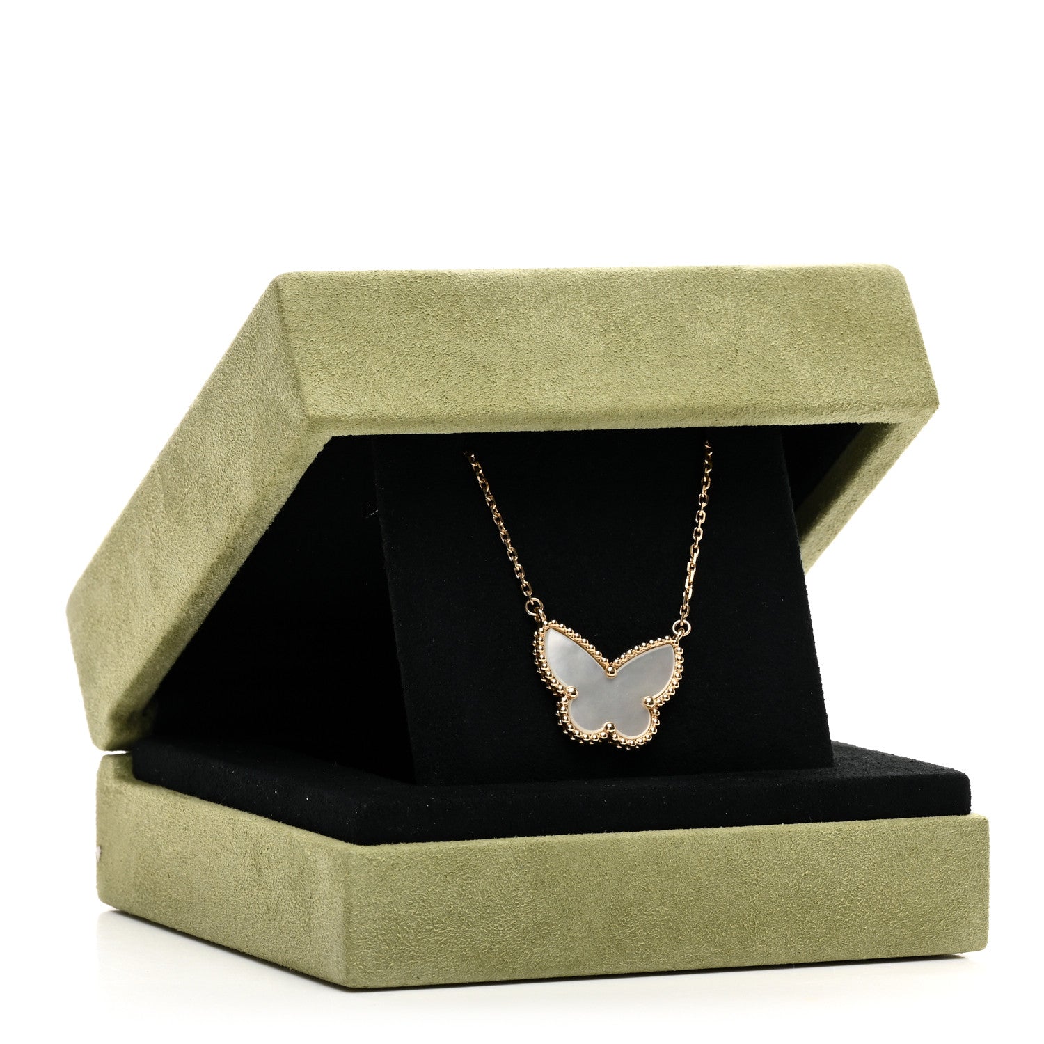 Van Cleef & Arpels 18K Yellow Gold Mother of Pearl Lucky Alhambra Butterfly Pendant Necklace 6 of 6