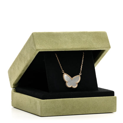Van Cleef & Arpels 18K Yellow Gold Mother of Pearl Lucky Alhambra Butterfly Pendant Necklace 6 of 6
